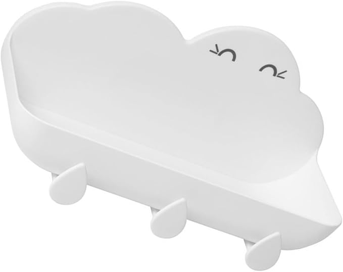 Cloud-Shaped Hanging Bathroom Shelf with Hooks, White Plastic Wall Storage Rack for Home Bathroom Organizer and Wall-Mounted Storage Basket