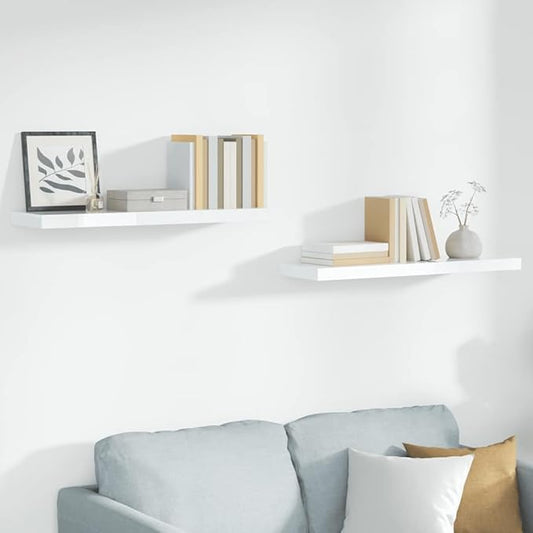 Floating Wall Shelves Set of 2, High Gloss White Modern Display Shelves with Invisible Mounting, 35. 4 Inch Long MDF Board for Living Room Bedroom Office Decor, Holds 22lb Each Books and Decorations