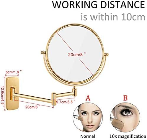 Bathroom Wall-Mounted Mirrors,8 inch Makeup Mirrors,Double Sided Brass Magnifying Mirror,Extendable Folding 360°Swivel Vanity Shaving Mirrors(Gold,7X)