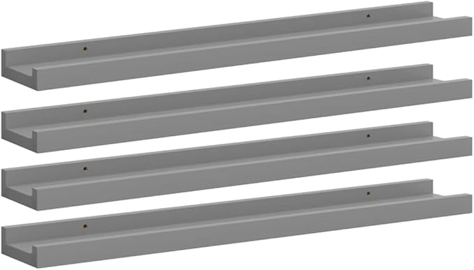 Floating Wall Shelves Set of 4, 23.6-Inch Modern Grey MDF Display Ledges for Bedroom, Living Room, Bathroom, Wall Mounted Storage Shelves for Books, Plants, and Ornaments