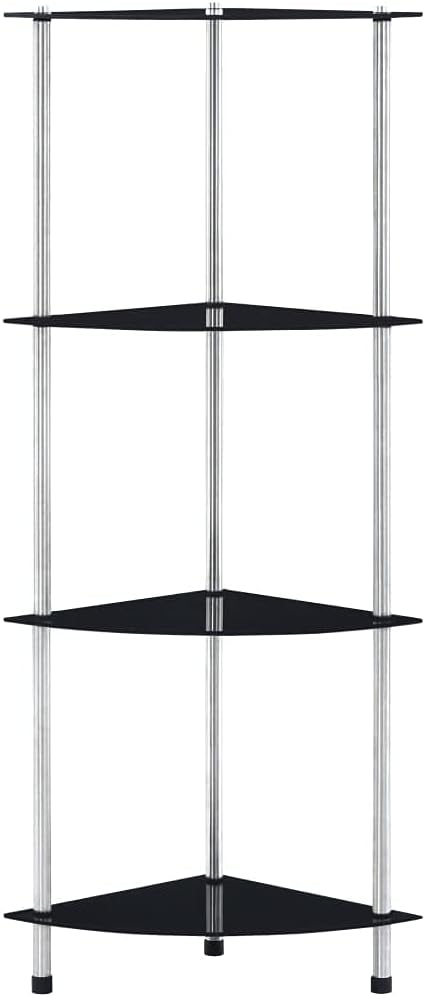 vidaXL Shelf Black Tempered glass, Stainless steel 11.8x11.8x39.4 in