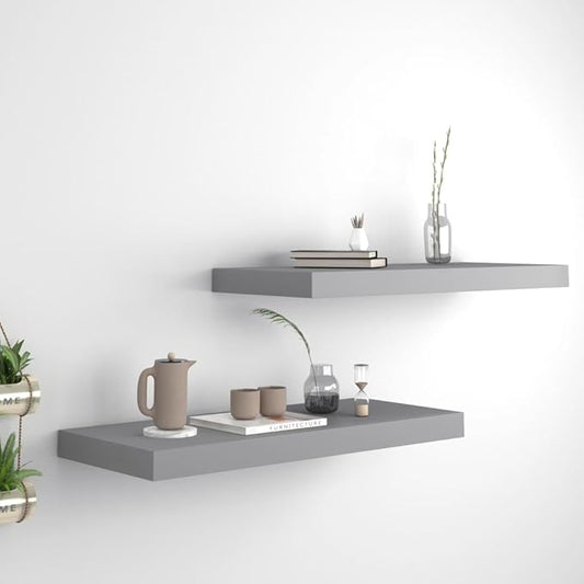 Floating Wall Shelves 2 Pack Gray Modern Display Shelves 23.6x9.3 Inches with Invisible Mounting for Living Room Bedroom Office Decor Storage