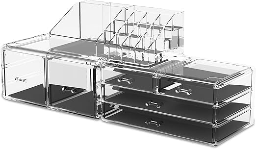 Professional 6-Drawer Makeup Cosmetic Organizer - Large Portable Storage Case & Display Box for Women, Countertop Beauty Products (Clear)