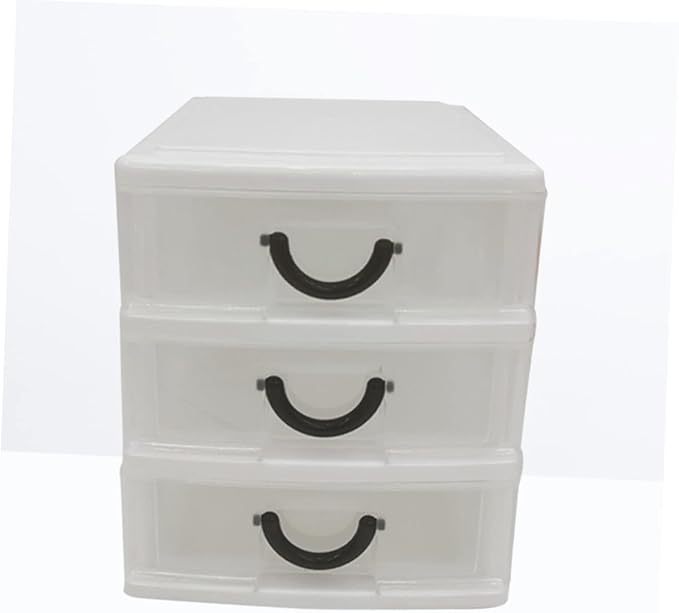 Beige Plastic Storage Box with Handle Translucent Desktop Organizer for Sundries Cosmetic Holder Lightweight Portable for Home Office Use