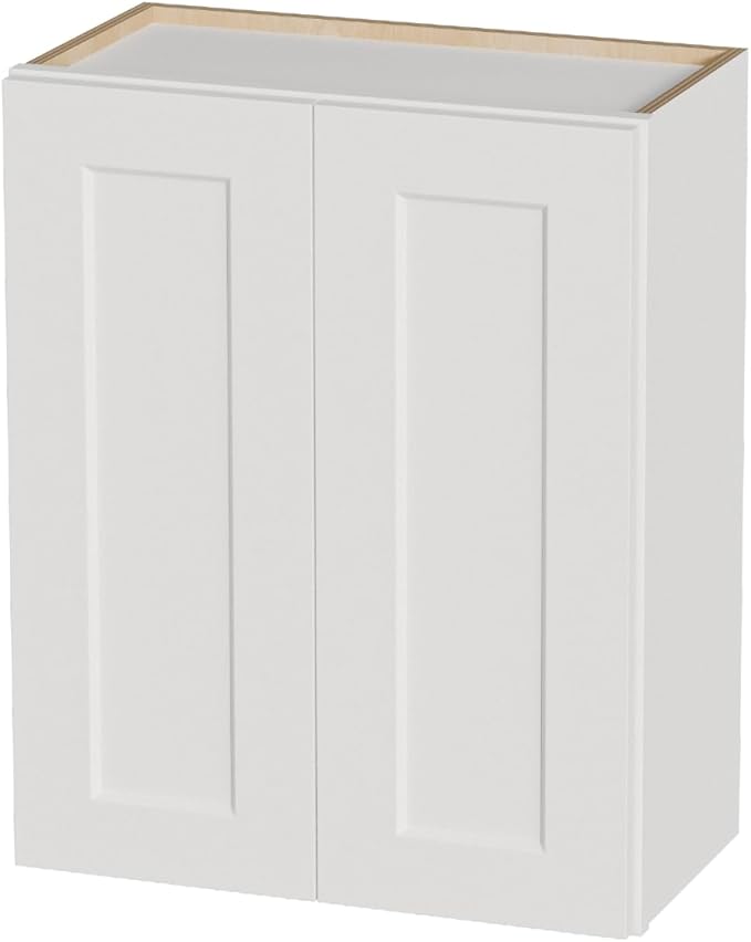 Kisart Laundry Room Cabinets Wall Mounted with Doors & Shelves, Solid Wood RTA Medicine Storage Cabinet, 24Wx30Hx12D Inch White Shaker Hanging Cupboard, Space-Saving for Kitchen, Bathroom, Garage