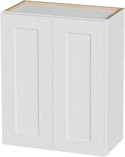 Kisart Laundry Room Cabinets Wall Mounted with Doors & Shelves, Solid Wood RTA Medicine Storage Cabinet, 24Wx30Hx12D Inch White Shaker Hanging Cupboard, Space-Saving for Kitchen, Bathroom, Garage