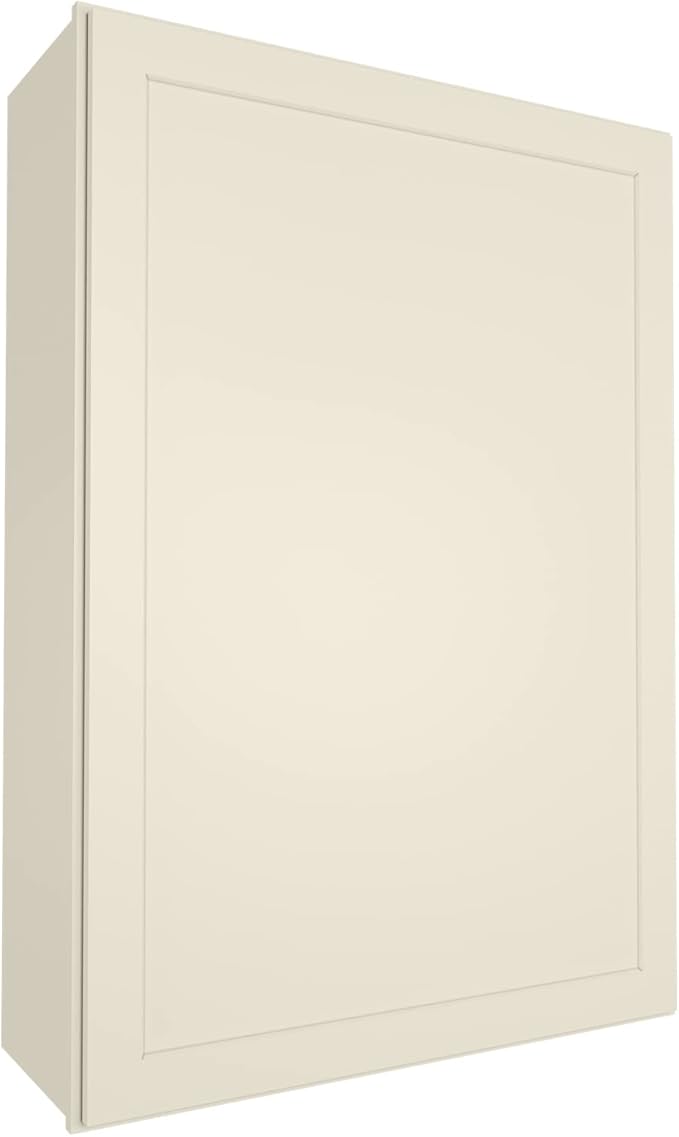 ROOMTEC Wood Wall Cabinet, RTA Single Door Medicine Cabinet with Adjustable Shelves and Soft-Close Door for Kitchen, Bathroom, and Laundry. 12" D*18" W*42" H, Shaker Antique White