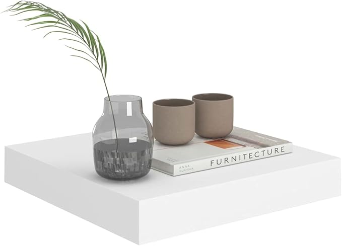Floating Wall Shelf White 9.1x9.3x1.5 Inches MDF Modern Display Rack with Invisible Mounting for Home Decor Books Awards Collectibles Ornaments