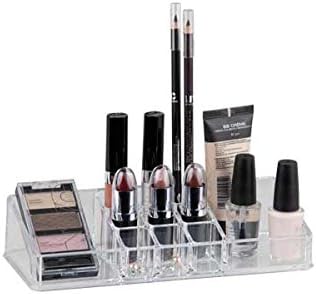 Home Basics Multi-Functional Plastic 11 Compartment Makeup Organizer Nail Polish, Lipstick, Eyeliner, Foundation, Blush, for Vanities, Counter-top, Dressers, Clear