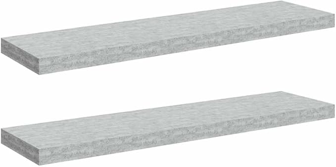 Set of 2 Floating Wall Shelves 35.4 inch, Modern Concrete Grey MDF Display Ledge for Bedroom, Living Room and Office Decor, Rectangular Shelving Unit