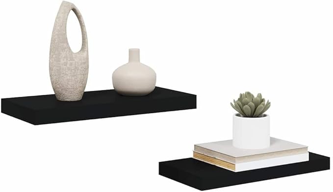 Floating Wall Shelves Set of 2, Modern Invisible Mounting Display Rack for Living Room Bedroom, Black 19. 7x9. 1 Inches, Honeycomb MDF and Metal Frame for Books Decor Plants, Easy 15. 4 lbs Each