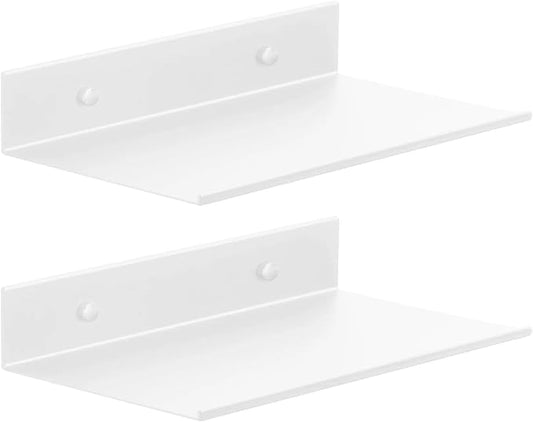 Z metnal Small Metal Shelves, Mini Floating Shelf for Collection Action Figures Speaker, Decor Display Wall Shelf, Aluminum, Wall Mounted, White, 10 inch, 2 Pack