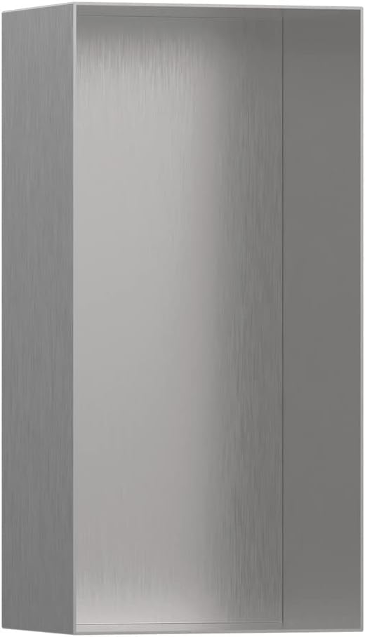hansgrohe XtraStoris Minimalistic Recessed Wall Niche with Open Frame 12"x 6"x 4" in Brushed Stainless Steel, 56070800