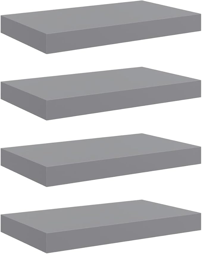 Set of 4 Floating Wall Shelves, Modern Gray Honeycomb MDF Display Shelves for Living Room, Bedroom, and Home Decor, 15.7-inch Wall-Mounted Storage Organizers