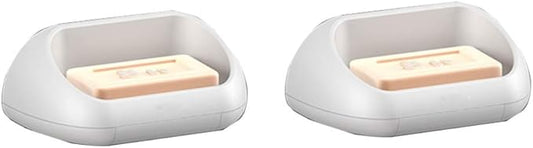 WFF Travel Soap Box, Bathroom Supplies, Multi-Function Automatic Drain Soap Bar, Non-Perforated, with Suction Cup, Wall-Mounted, Set of 2 (Color : B)