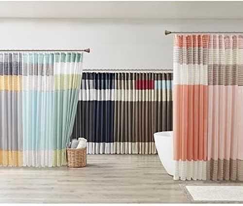 Madison Park Amherst Bathroom Shower Curtain Faux Silk Pieced Striped Modern Microfiber Bath Curtains, 72x72 Inches, Red