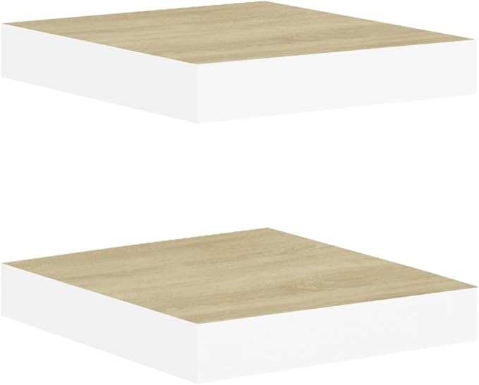 Floating Wall Shelves 2 Pack Oak White Modern Display Rack for Living Room Bedroom Office, Invisible Mounting, 11lb Capacity, 9.1x9.3x1.5 Inch Honeycomb MDF Metal Frame Shelving Unit