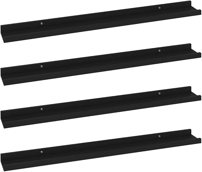 Wall Shelves 4 pcs Black 31.5x3.5x1.2 inch Floating for Wall Decor, Modern MDF Storage Shelves for Living Room Bedroom Kitchen Display Organizer