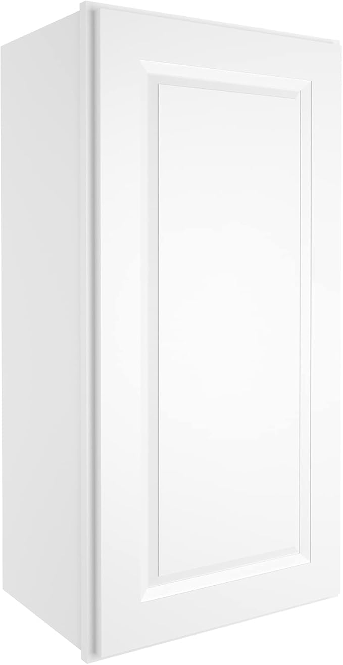 ROOMTEC Wood Wall Cabinet,RTA Single Door Medicine Cabinet with Adjustable Shelves and Soft-Close Door for Kitchen, Bathroom, and Laundry. 12" D*18" W*36" H, Traditional White