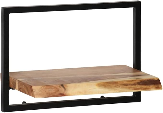 5-Piece Wall Shelf Set, Solid Acacia Wood Floating Shelves with Industrial Metal Brackets, Rustic Wall Mounted Storage Shelves for Living Room, Kitchen, and Office, Brown
