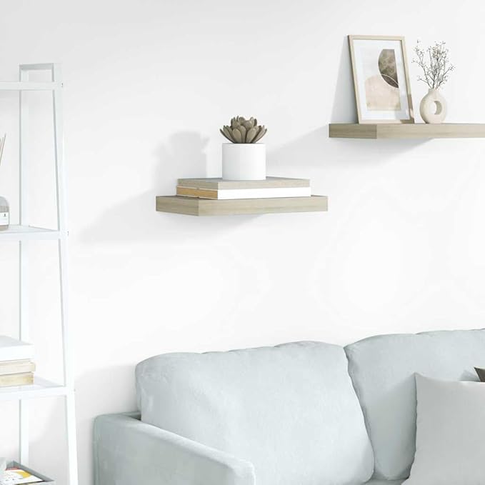 Floating Wall Shelf, Small Oak Wood Wall Mounted Shelves for Bedroom, Living Room, Bathroom, Modern Display Ledge for Books, Plants, and Decor, 15.7 x 9.1 Inch, Brown