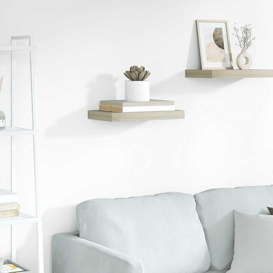 Floating Wall Shelf, Small Oak Wood Wall Mounted Shelves for Bedroom, Living Room, Bathroom, Modern Display Ledge for Books, Plants, and Decor, 15.7 x 9.1 Inch, Brown