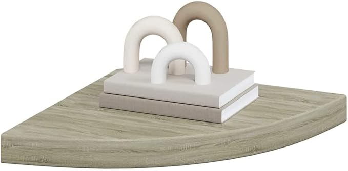 Floating Corner Shelves for Wall, Set of 2 Oak Wood Finish Corner 13.8x13.8 Inches, Invisible Mounting Display for Living Room Bedroom Bathroom, Durable MDF and Metal Storage Shelves