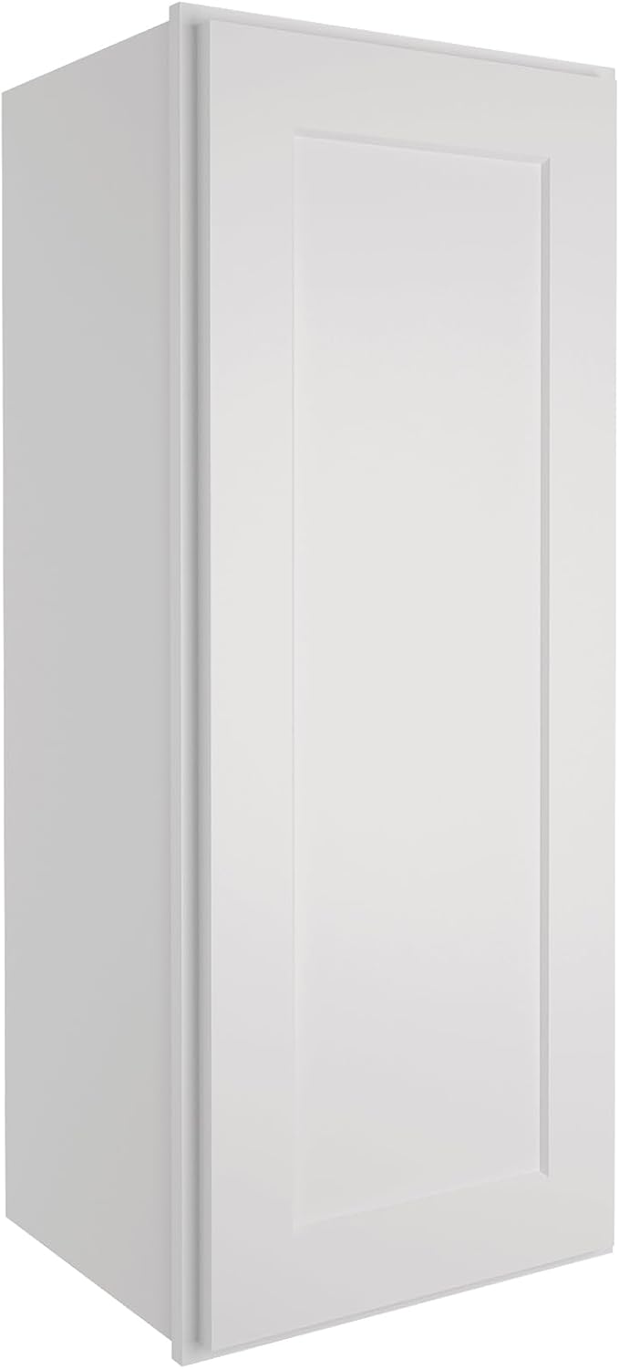 ROOMTEC Light Gray Wood Wall Cabinet, RTA Single Door Medicine Cabinet with Adjustable Shelves and Soft-Close Door for Kitchen, Bathroom, and Laundry. 12" D*15" W*36" H