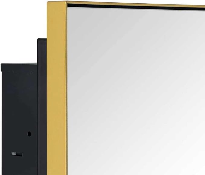 TEHOME Recessed Mount 16x26'' Squared Rectangle Brushed Gold Bathroom Medicine Cabinet with Mirror Gold Metal Framed Rectanglular Medicine Cabinet 2 Adjustable Glass Shelves