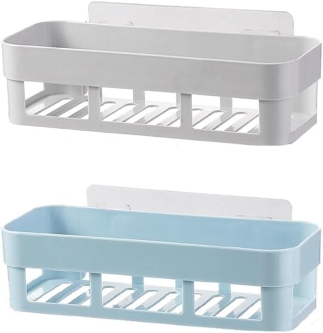 Bathroom Shelves 2 Shelves Toilet Simple Plastic Storage Rack Toilet Washstand Wall Mounted Storage Rack Non Perforated Storage Rack Bathroom Organizers and Storage(Gray+Blue)