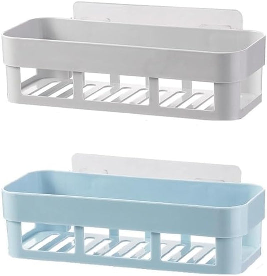 Bathroom Shelves 2 Shelves Toilet Simple Plastic Storage Rack Toilet Washstand Wall Mounted Storage Rack Non Perforated Storage Rack Bathroom Organizers and Storage(Gray+Blue)