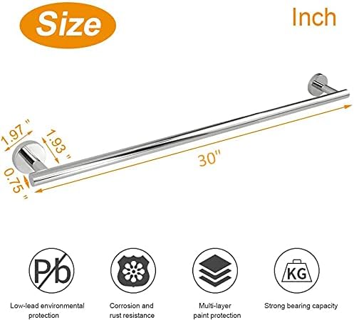 TocTen Bath Towel Bar - Thicken SUS304 Stainless Steel Bathroom Towel Holder, Towel Rod for Bathroom Heavy Duty Wall Mounted Towel Rack Hanger (30IN, Chrome)