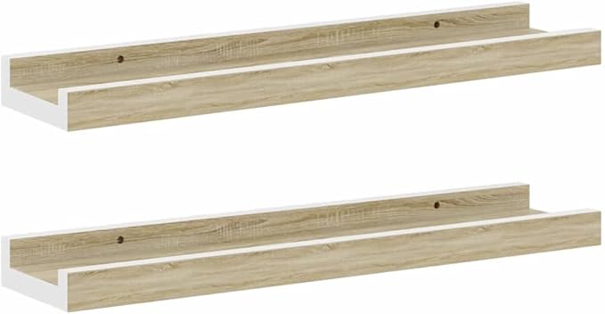 Wall Shelf Set of 2, Floating Shelves for Wall Storage, Modern White and Sonoma Oak MDF Decorative Display Shelves for Living Room Bedroom, 15.7 inch