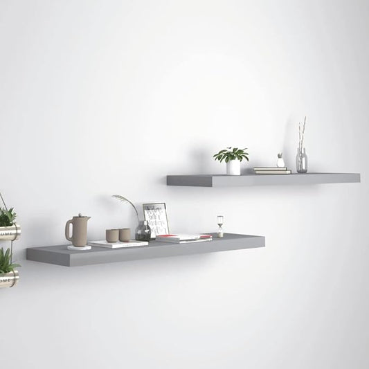 Floating Wall Shelves 2 Pack Gray Modern Display Racks 35.4x9.3x1.5 Inches MDF Board with Invisible Mounting for Living Room Bedroom Home Decor Storage Organizer