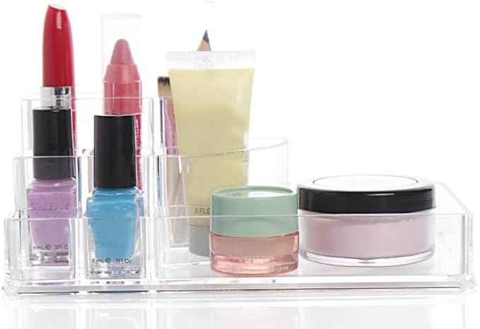 Kamay's Small 8 Compartments Circular-arc Multifunction Transparent Acrylic Desktop Cosmetic Display Stand Case For Lipstick Makeup Brush Nail polish Essential oil