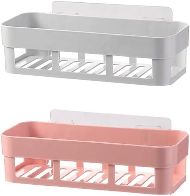 Bathroom Shelves 2 Shelves Toilet Simple Plastic Storage Rack Toilet Washstand Wall Mounted Storage Rack Non Perforated Storage Rack Bathroom Organizers and Storage(Gray+Powder)