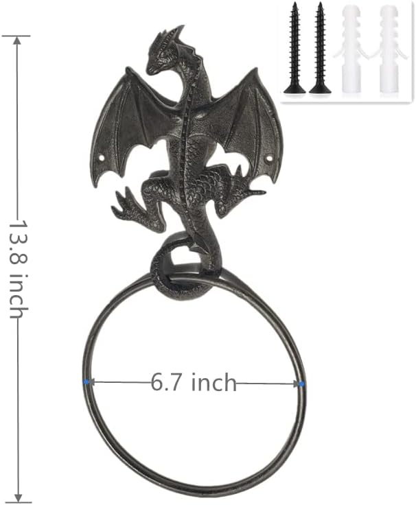 Cast Iron Gothic Dragon Towel Ring, Wall Mounted Medieval Accessories for Bathroom