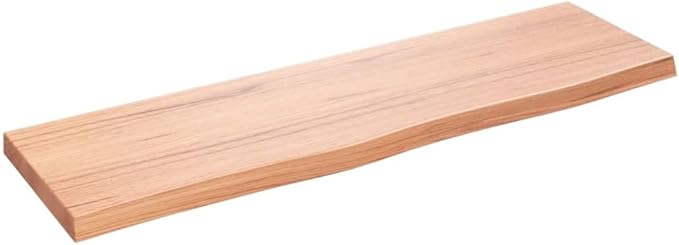 Light Brown Solid Oak Wood Bathroom Countertop 39.4"x11.8"x(0.8"-1.6") with Varnished Surface and Live Edge for Vanity Desk Table Shelf