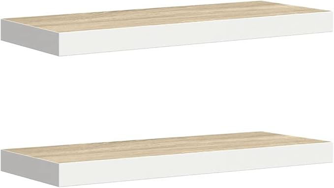 Floating Wall Shelves Set of 2, Invisible Mounting Modern Display Shelves for Living Room Bedroom, 23.6 Inch Oak and White MDF Board with Metal Frame, Holds 15.4lb Each for Decor Books Plants