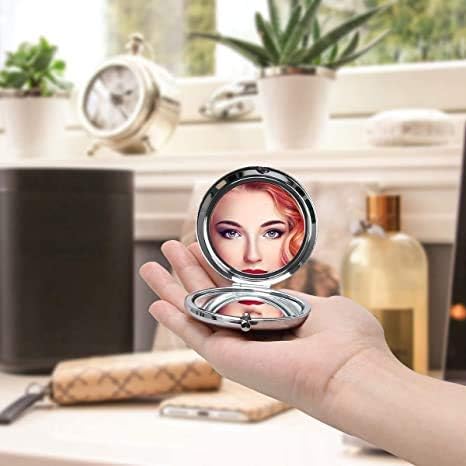 Pocket Mirror, 2 x 1x Magnification Compact Travel Makeup Mirror, Perfect for Purse, Pocket and Travel (Silver)