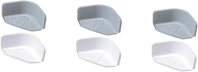 OSALADI 3sets No Punching Bathroom Storage Mounted Triangle Shelf for Kitchen Toilet Durable Plastic Organizer Grey White for Creams Soaps and Toothpaste 2pcs*3