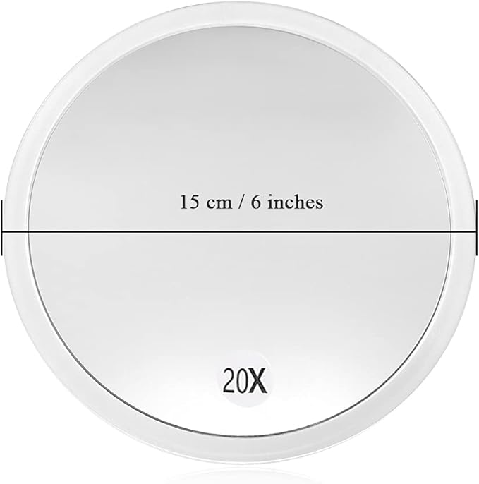 SANTOO 20X Magnifying Mirror - with 3 Mounting Suction Cups - Used for Precise Makeup - Eyebrows/Tweezing - Blackhead/Blemish Removal - Bathroom/Travel Makeup Mirror - 6 Inch Round (20X Magnifying)