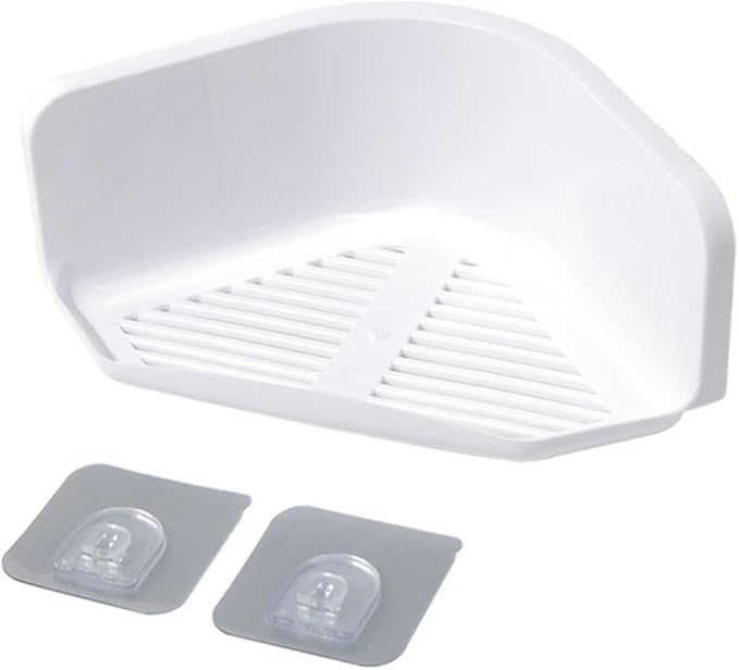OSALADI 2sets No Punching Triangle Plastic Storage Mounted Corner Shelf for Bathroom Kitchen Grey White Durable Draining Design Easy Installation Modern Style 2pcs*2