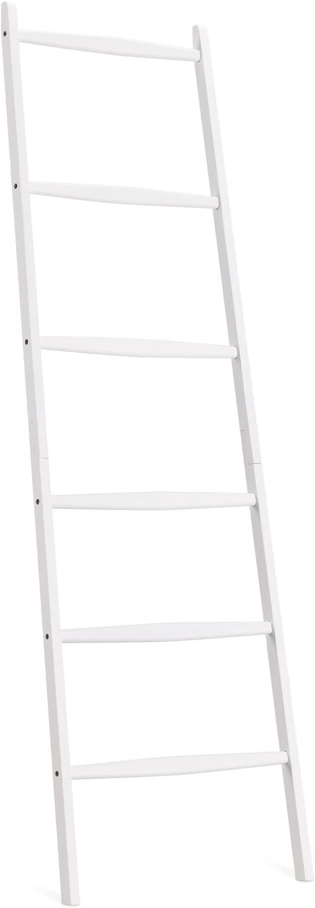 Navaris Bamboo Towel Ladder - Rack Rail Blanket, Towel, Clothes, Linen Railing Hanger for Bathroom, Bedroom - Bamboo Towel Holder Stand - White
