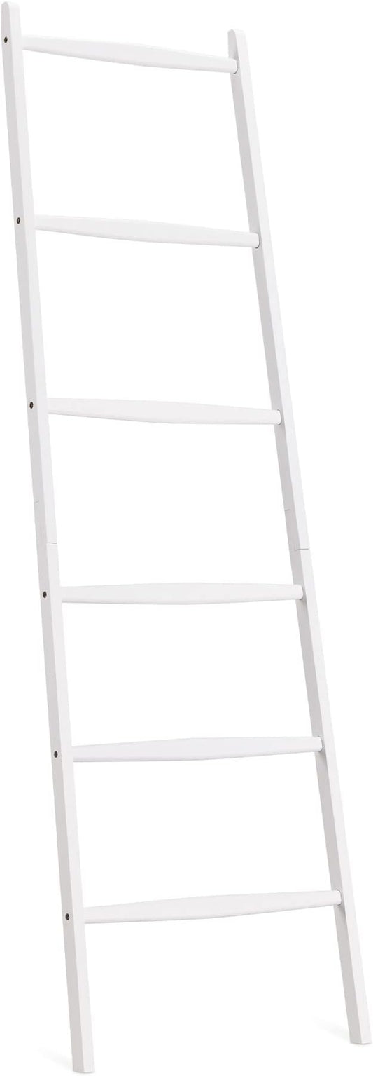 Navaris Bamboo Towel Ladder - Rack Rail Blanket, Towel, Clothes, Linen Railing Hanger for Bathroom, Bedroom - Bamboo Towel Holder Stand - White