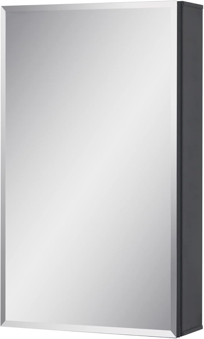Fundin Medicine Cabinet 14 x 24 inches Mirror Size, Recessed or Surface Mount, Black Aluminum Bathroom Wall Cabinet with Mirror and Adjustable Shelves.