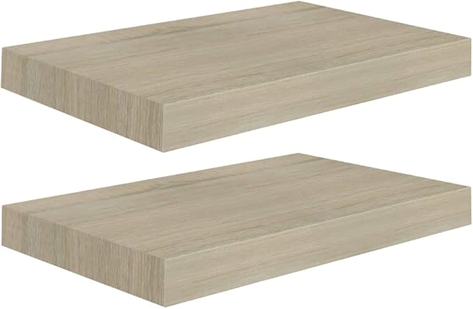 Floating Wall Shelves 2 Pack Oak Wood Display Rack with Invisible Mounting System for Living Room Bedroom Office Decor 15.7x9.1 Inches