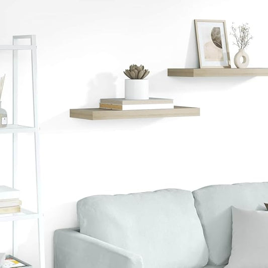 Floating Wall Shelf Oak 23.6"x9.3"x1.5", Modern Honeycomb MDF Display Shelves for Bedroom, Living Room, Bathroom, Invisible Mounting Home Decor Storage Rack