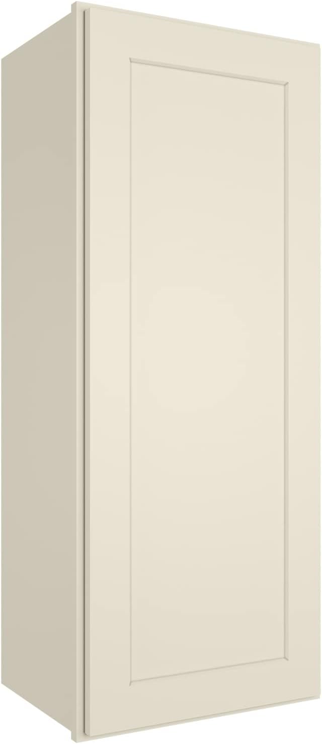 ROOMTEC Wood Wall Cabinet, RTA Single Door Medicine Cabinet with Adjustable Shelves and Soft-Close Door for Kitchen, Bathroom, and Laundry. 12" D*15" W*42" H, Shaker Antique White