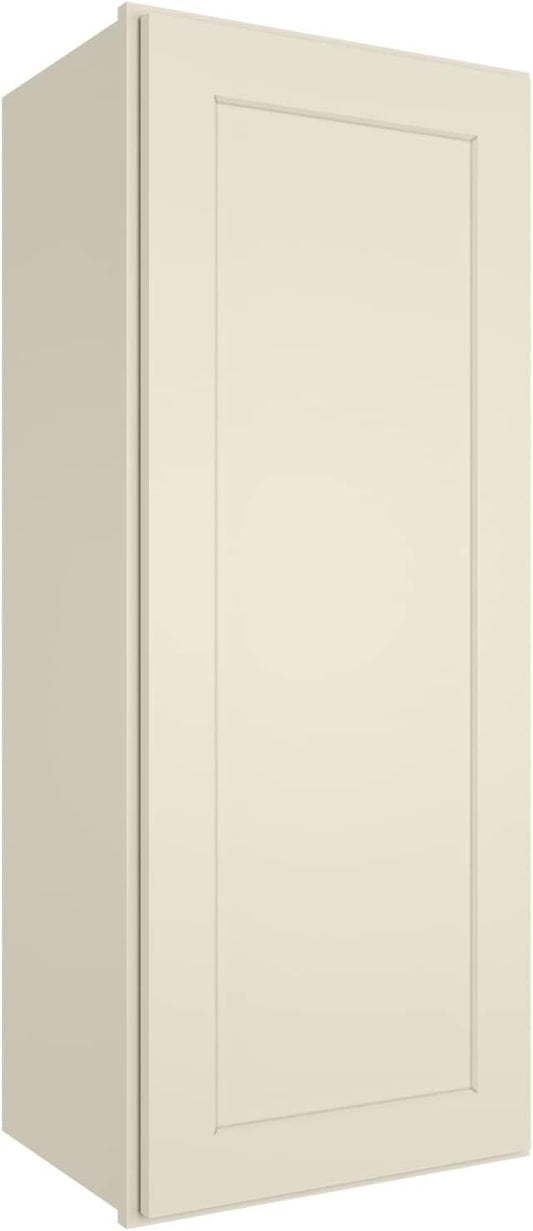 ROOMTEC Wood Wall Cabinet, RTA Single Door Medicine Cabinet with Adjustable Shelves and Soft-Close Door for Kitchen, Bathroom, and Laundry. 12" D*15" W*42" H, Shaker Antique White